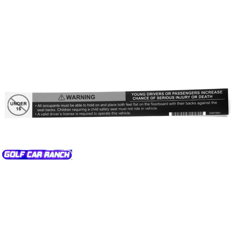 102075801 DECAL WARNING YOUNG DRIVER DECAL - CC