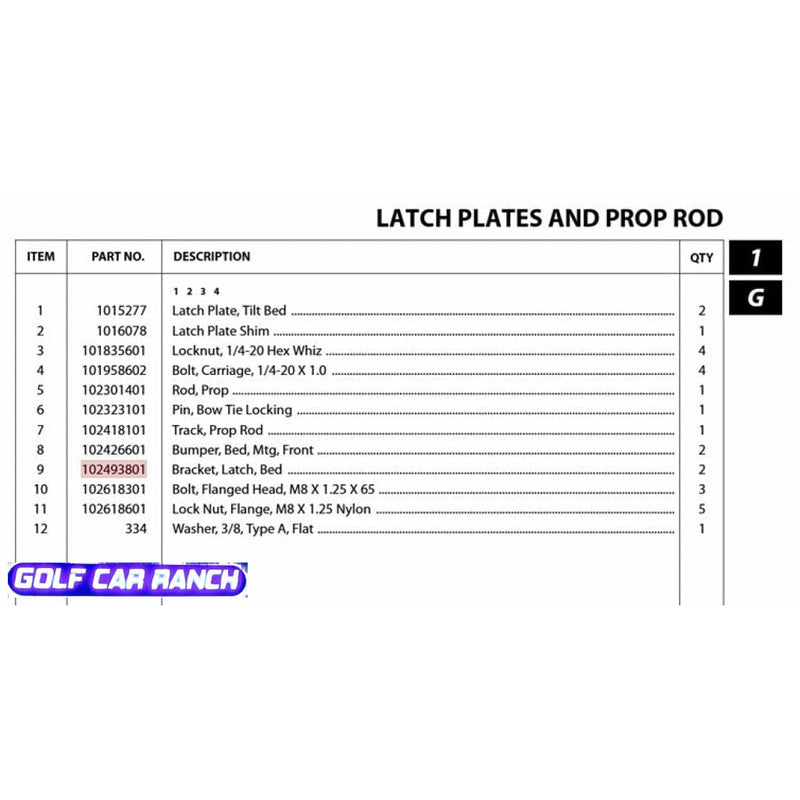 102493801 BRKT, LATCH, BED