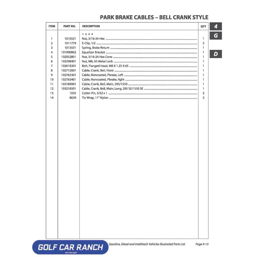 CABLE CRANK BELL FRONT - 102712601 CLUB CAR CA/XRT REPAIR PART