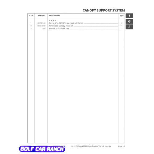 ASM BRACE CANOPY TUBE XRT - 103313301 CLUB CAR CA/XRT REPAIR PART