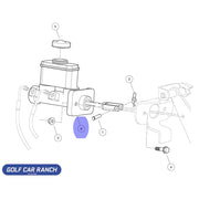 A schematic illustration of a Club Car master cylinder with a 7/8 bore, showing various components and their relative positions.