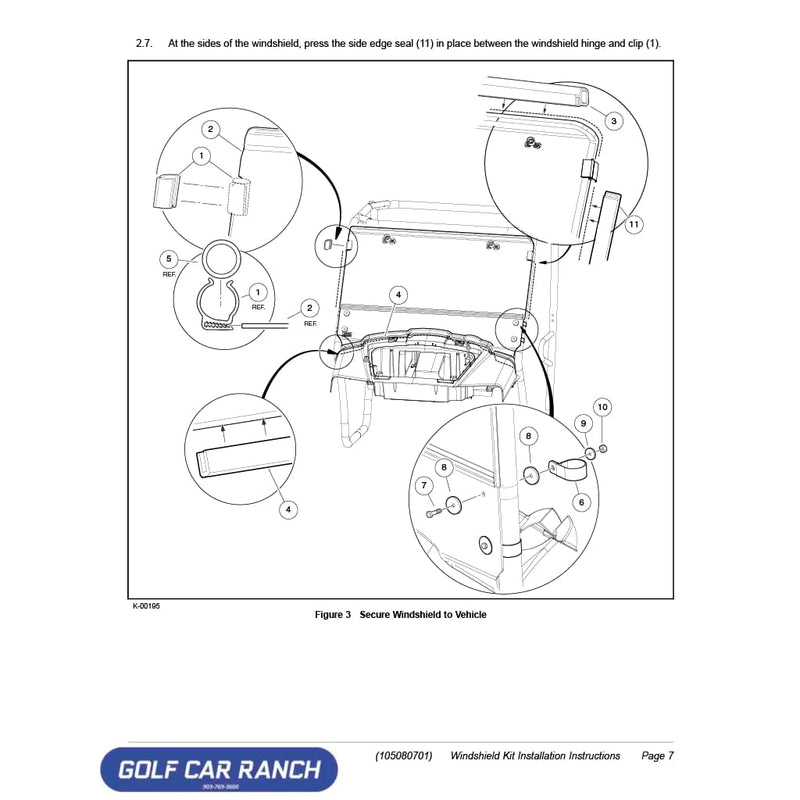 KIT WINDSHIELD CLEAR 950 - 105080601 - Club Car CA/XRT ACCESSORY