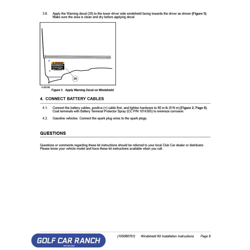 KIT WINDSHIELD CLEAR 950 - 105080601 - Club Car CA/XRT ACCESSORY