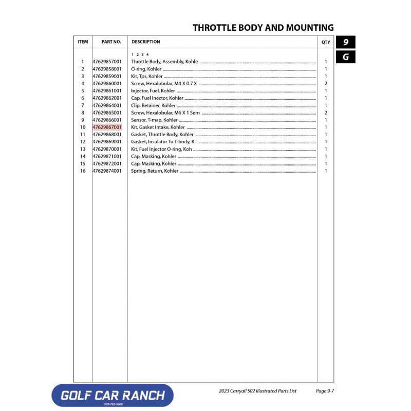 47629869001 GASKET INSULATOR TO T-BODY Kholer GASKET