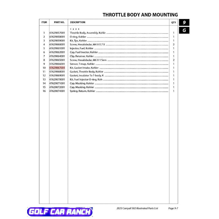 47629869001, GASKET, INSULATOR TO T-BODY, Kholer