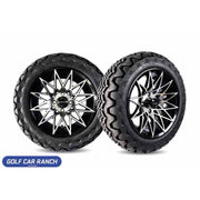 14’’ ATHENA CUSTOM GOLF CART WHEEL 14’’ Athena Gloss Black Machined Surface Kraken Tire CLUB CAR ONWARD ACCESSORY