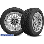 14’’ ATHENA CUSTOM GOLF CART WHEEL 14” BRIGHT CHROME ATHENA WHEEL WITH 215/40R14 MORPHEUS CLUB CAR REPAIR PART