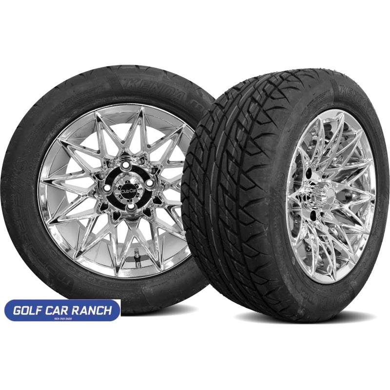 14’’ ATHENA CUSTOM GOLF CART WHEEL 14” BRIGHT CHROME ATHENA WHEEL WITH 215/40R14 MORPHEUS CLUB CAR REPAIR PART
