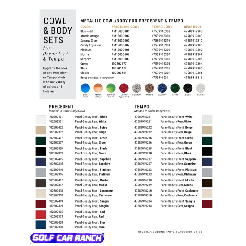 PRECEDENT COWL, FRONT PANEL- BEAUTY - OEM BODIES - MOLD in COLOR