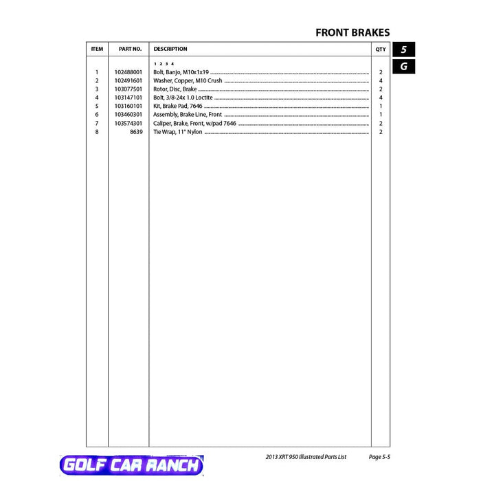 103460301 ASSEMBLY BRAKE LINE, FRONT, CLUB CAR