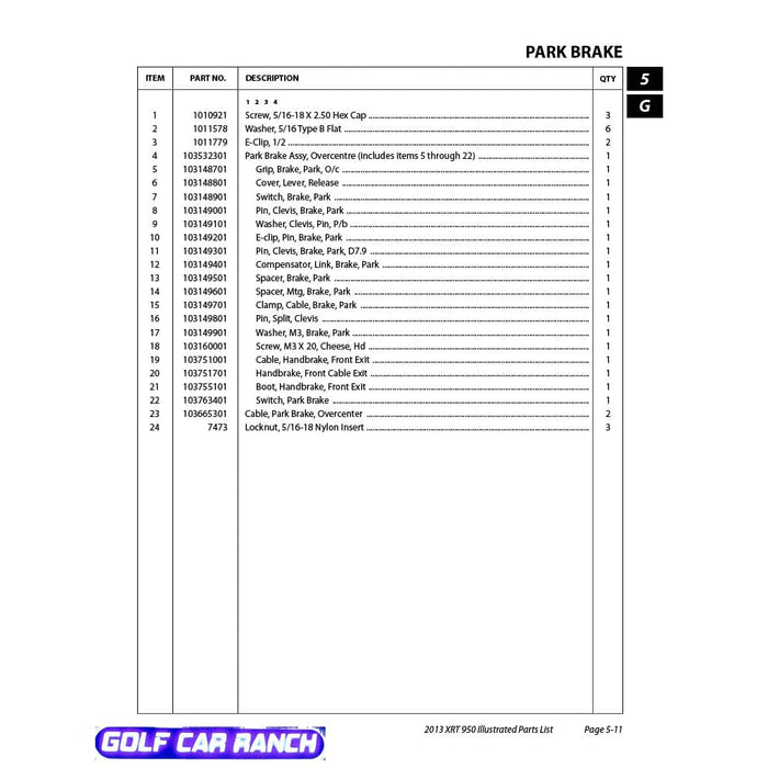 103665301 CABLE, PARK BRAKE OVERCENTER CLUB CAR