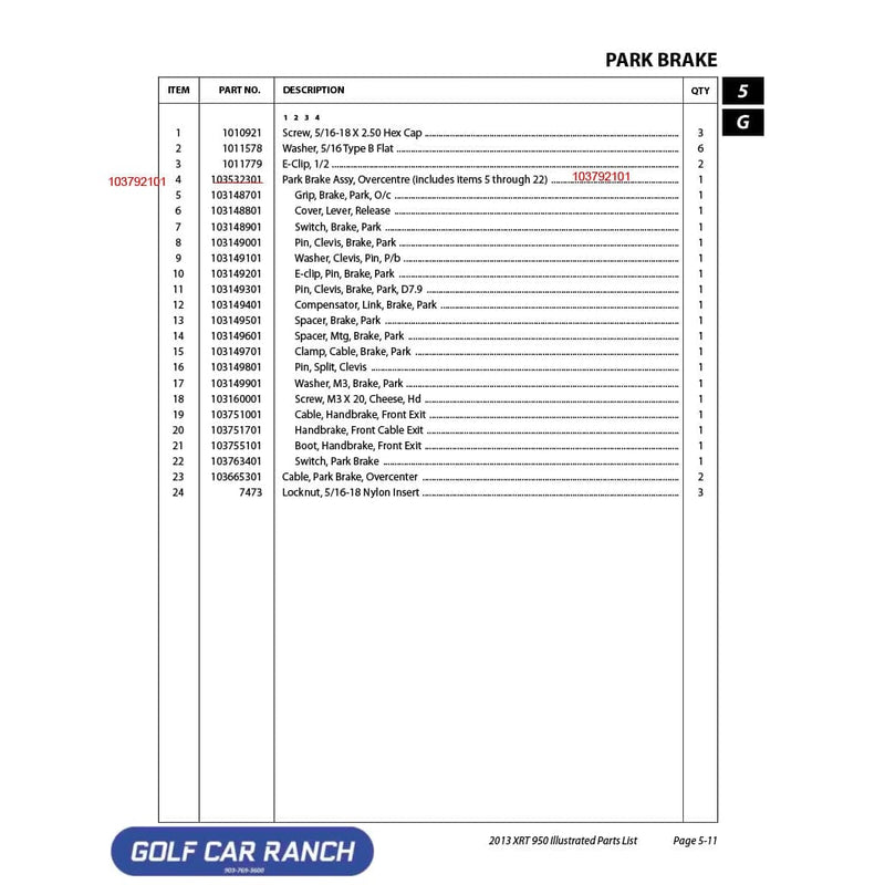 ASM BRAKE PARK OVERCENTER - 103792101 CLUB CAR CA/XRT REPAIR PART