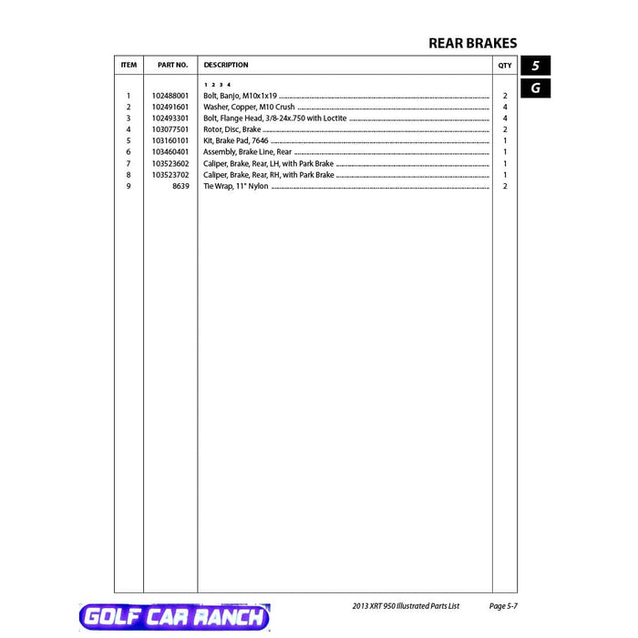 103460401 ASSEMBLY BRAKE LINE, REAR, CLUB CAR