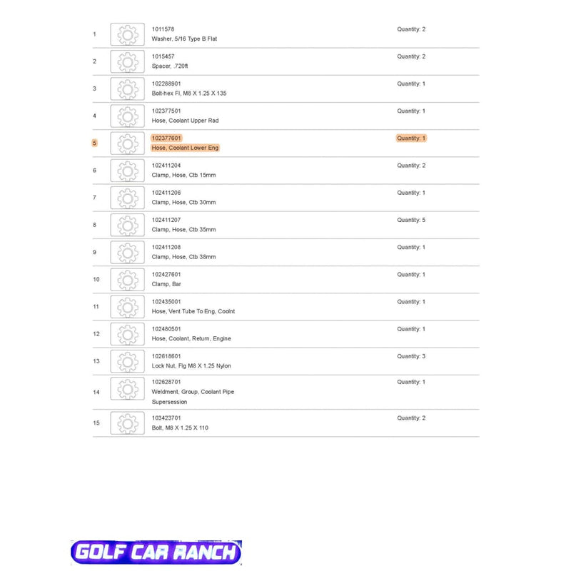 102377601 TUYAU, LIQUIDE DE REFROIDISSEMENT MOTEUR INFÉRIEUR