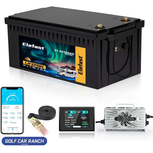 48V Lithium Battery Golf Cart,48V 100AH Golf Cart Batteries with 58.4V 18A Charger and LCD Touch Monitor,Built-in Smart