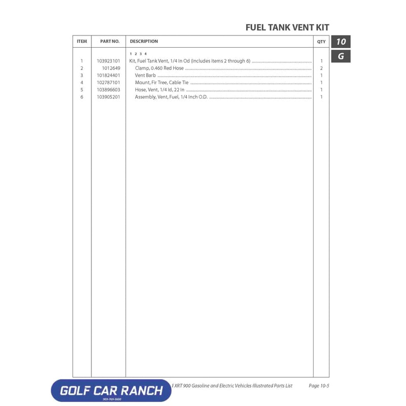 KIT FUEL TANK VENT UTL - 47665208001 CLUB CAR REPAIR PART