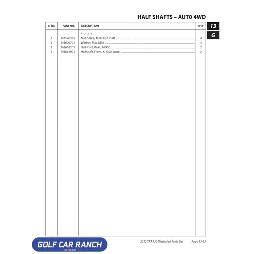 HALFSHAFT REAR XRT950 - SKU: 103638201 - AUTO SHIFT CLUB CAR CA/XRT REPAIR PART