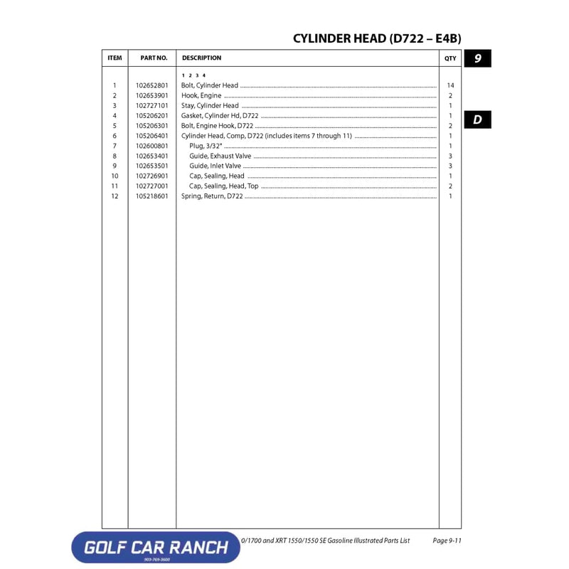 GASKET CYLINDER HEAD SKU: 102654101 - CLUB CAR CA/XRT REPAIR PART