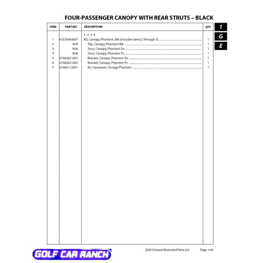 KIT HARDWARE CANOPY PHANTOM SKU: 47583112001 - CLUB CAR ONWARD ACCESSORY