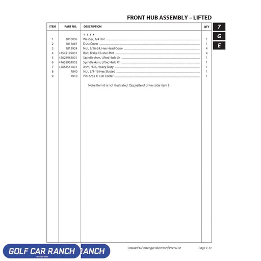 SPINDLE ASM LIFTED 4WB LH SKU: 47628963001 CLUB CAR REPAIR PART