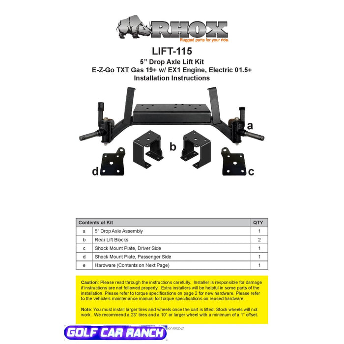 LIFT-115 Lift Kit 5" Drop Axle